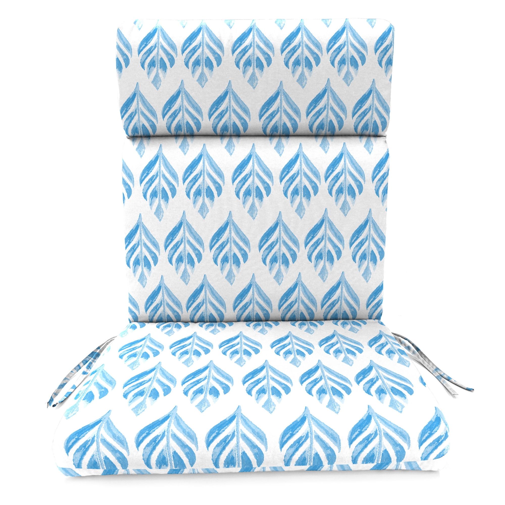Jordan Manufacturing 44" x 22" Marvel Azure Blue Leaves Rectangular Outdoor Chair Cushion with Ties and Hanger Loop