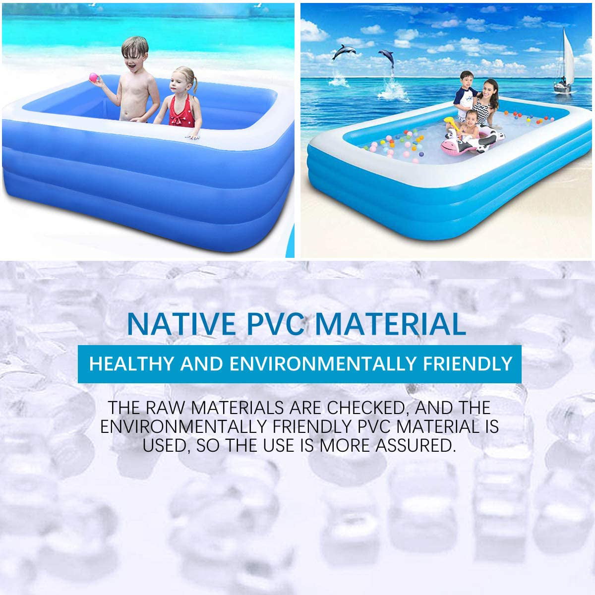 HOBFU Inflatable Pool Outdoor Family Swimming Pool Lounge Wading Pool Blue PVC Rectangular Pool for Garden,Backyard 