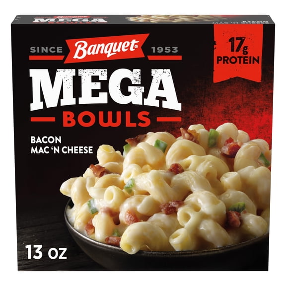Banquet MEGA Bowls Bacon Mac 'N Cheese, 17g of Protein, Frozen Meal, 13 oz.