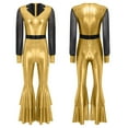 thumbnail image 3 of RUNQHUI Costume Brillant pour Femmes Tenue de Danse Disco Combishort Col à Revers Col en V Manches Longues Combinaison Évasée Or S, 3 of 4