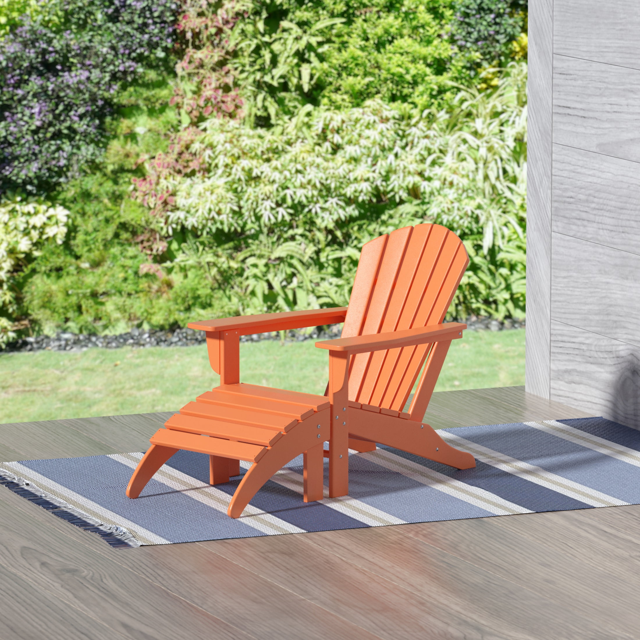 Westin Outdoor Adirondack Patio Chair with Ottoman Footrest, Orange