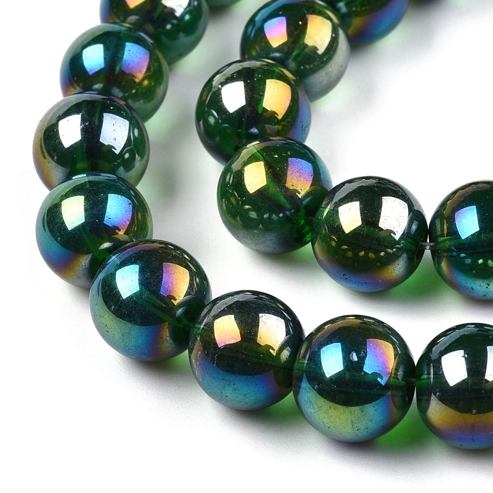 20strands Electroplate Transparent Glass Beads Strands AB color Plated Round Dark Green 9.5~10mm Hole: 1.5mm about 40~42pcs/strand 14.76~15.12 inch