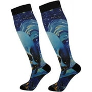 Bestwell Art Starry Sky Skull Compression Socks Women Men Knee High Stockings 1Pair for Sports,Running,Travel98