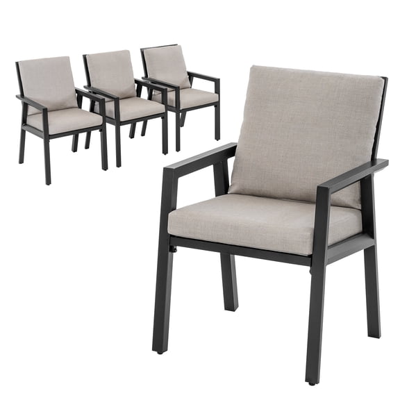 Nuu Garden Outdoor Chairs Set of 4, Dining Chairs with Powder-Coated Aluminum Frame for All Weather, Hollow Slatted Seat with 2.8” Cushions, for Yard Poolside Garden, Black and Gray