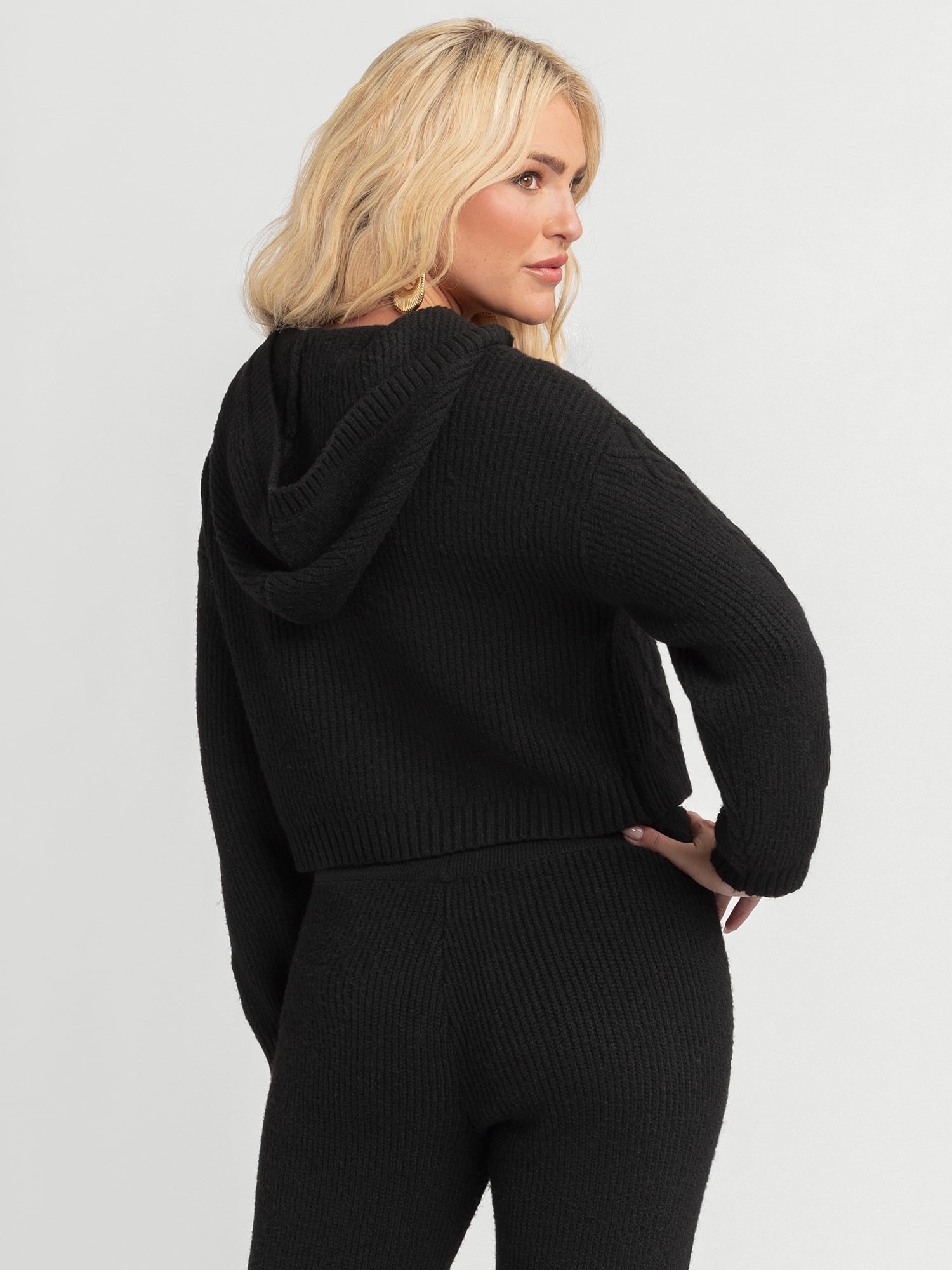 Jessica Simpson Women's Brigite Cropped Mixed Stitch Hoodie Sweater, Sizes XS-XL