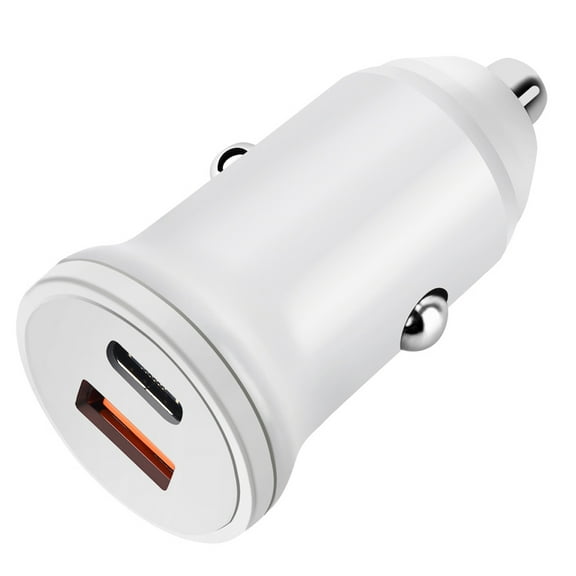 USB-C PD Fast Mini Car Charger, 30W Super Fast Power Adapter, PD and USB QC3.0 Dual Port Car Adaptor Compatible with iPhone 14/13/12/12 Pro/Max/Mini/iPhone 11/XR/XS, Galaxy S23/S22/S21/S20, White
