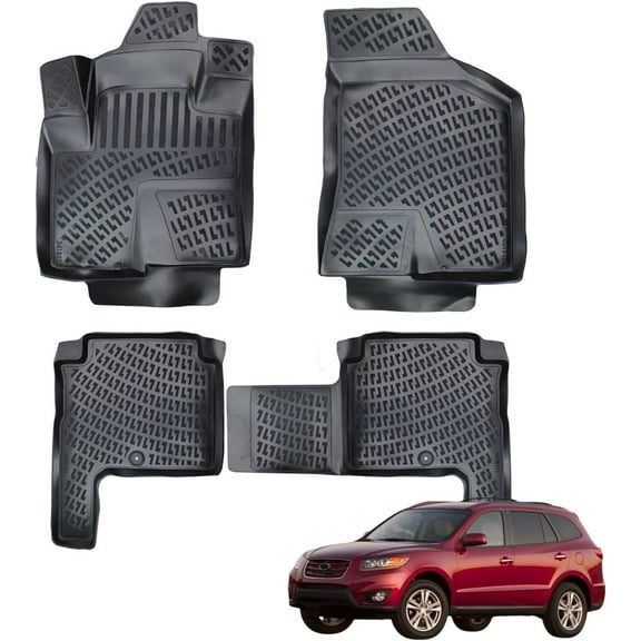 BMY MOTORS Car Floor Mats Liner Compatible for Hyundai Santa Fe 2007-2012 | Front & 2nd Row Seat | Waterproof | All Weather | Durable, Black