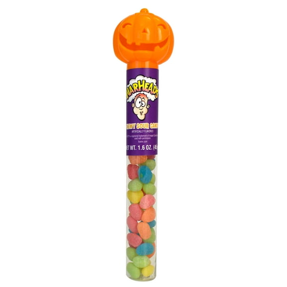 Halloween Pumpkin Tubes with Sour Assorted Flavors Warheads Candy