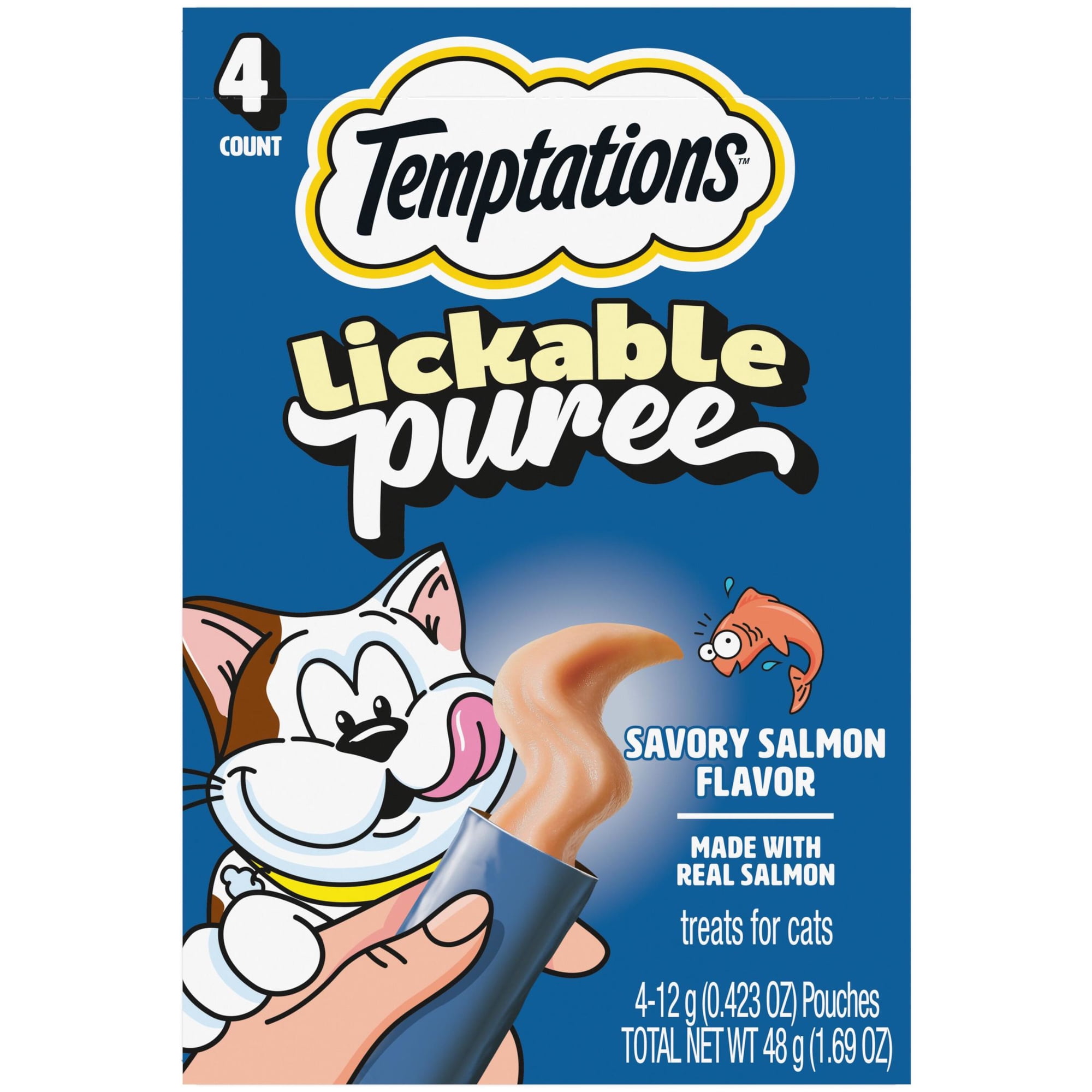 Temptations Creamy Puree Salmon Flavor Lickable Cat Treats, 0.42 oz Pouch (4 Pack)