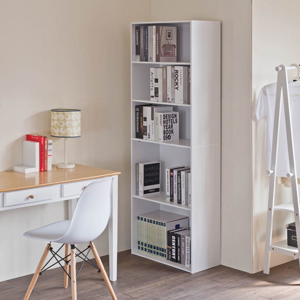 Kepooman 5-Shelf Modern Bookcase, Wooden Storage Shelf Display Stand for Home and Office, White Kepooman 5-Shelf Modern Bookcase, Wooden Storage Shelf Display Stand for Home and Office, White