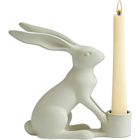 Bunny Pillar Candle Holder, Easter Candlestick for Spring Home Decor, Rabbit Figurine for Table Centerpiece or Fireplace Mantel