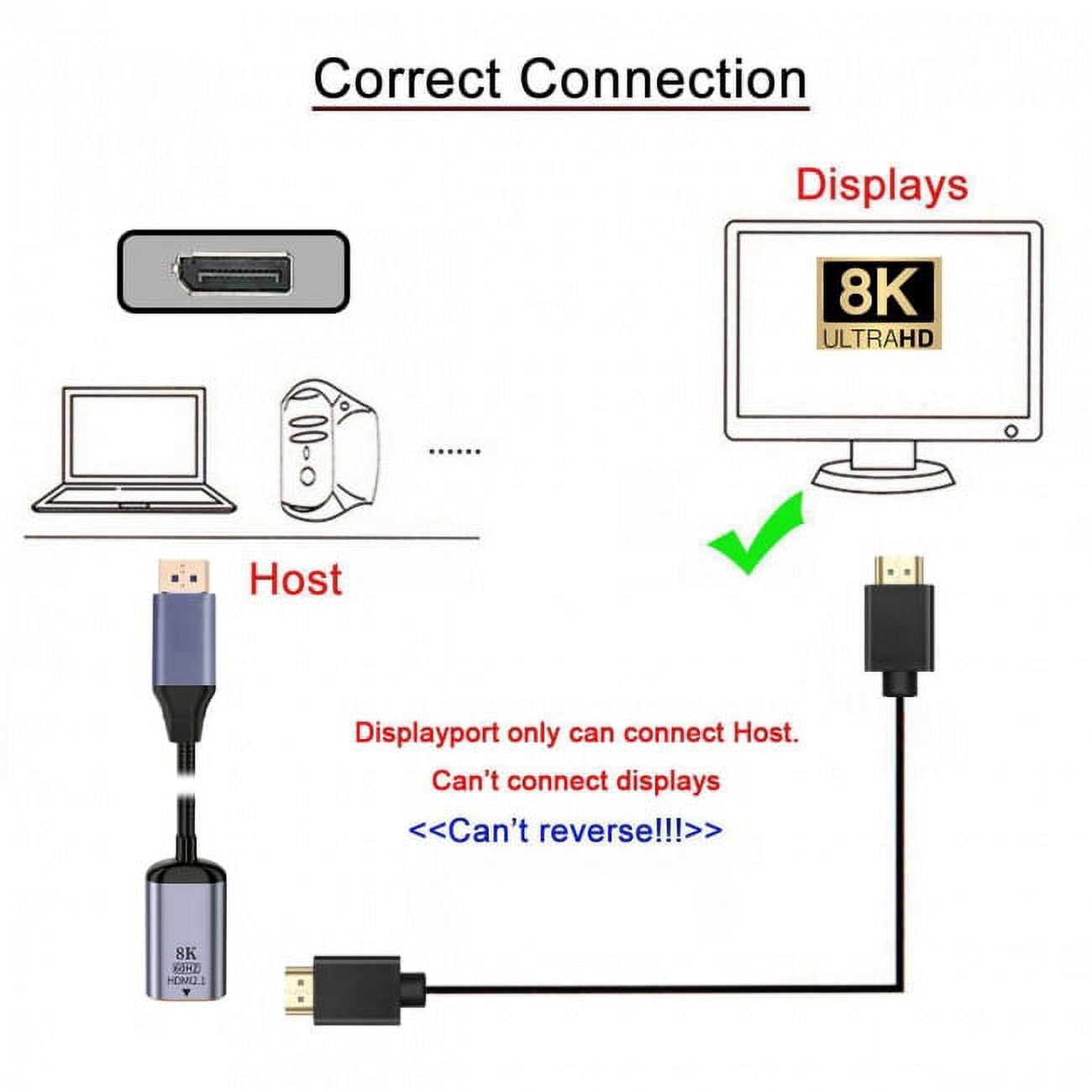 CY DisplayPort 1.4 Source to HDMI 2.0 Display 8K 60hz UHD 4K DP to HDMI Female Monitor Adapter Cable