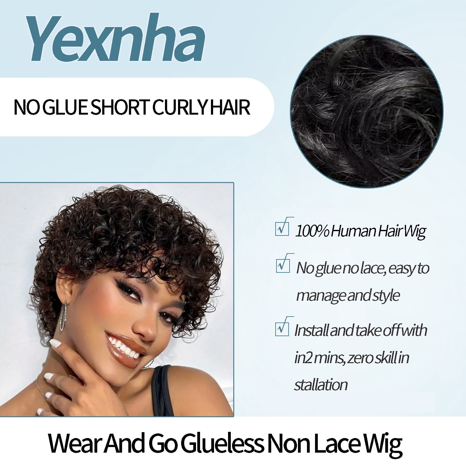 EAEABJ Short Pixie Cut Human Hair Wig for Black Women, Dark Brown Layered Glueless