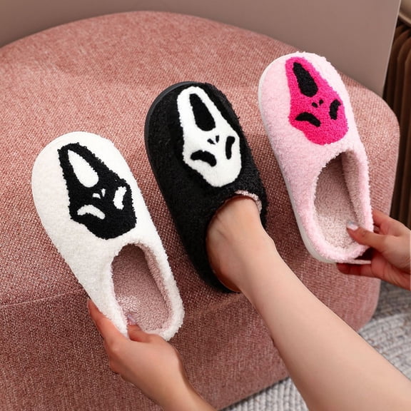 ZELAND Unisex Halloween Pumpkin Ghost Warm Winter Cotton Slippers - Thick Sole, Anti-Slip, Indoor House Shoes