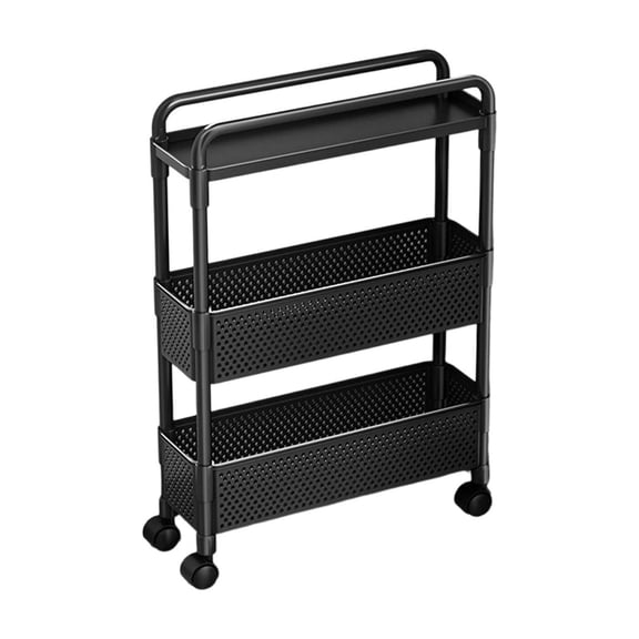 Utility Slim Storage Cart, 3-Tier 15.7x26.7'' Small Rolling Kitchen Laundry Room Cart, Metal Narrow Bathroom Mobile Shelf Unit Organizer Trolley with Handle for Narrow Space