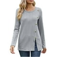 thumbnail image 2 of Njoeus Cute Tops for Women, Long Sleeve Shirt for Women Round Neck Tunic Tops Side Button Blouses Loose T-shirt, 2 of 5
