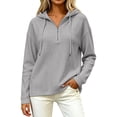 thumbnail image 5 of Quarter Zip Pullover wWomen Waffle Knit Long Sleeve Drawstring Casual Sweatshirt Hooded Tops, 5 of 7