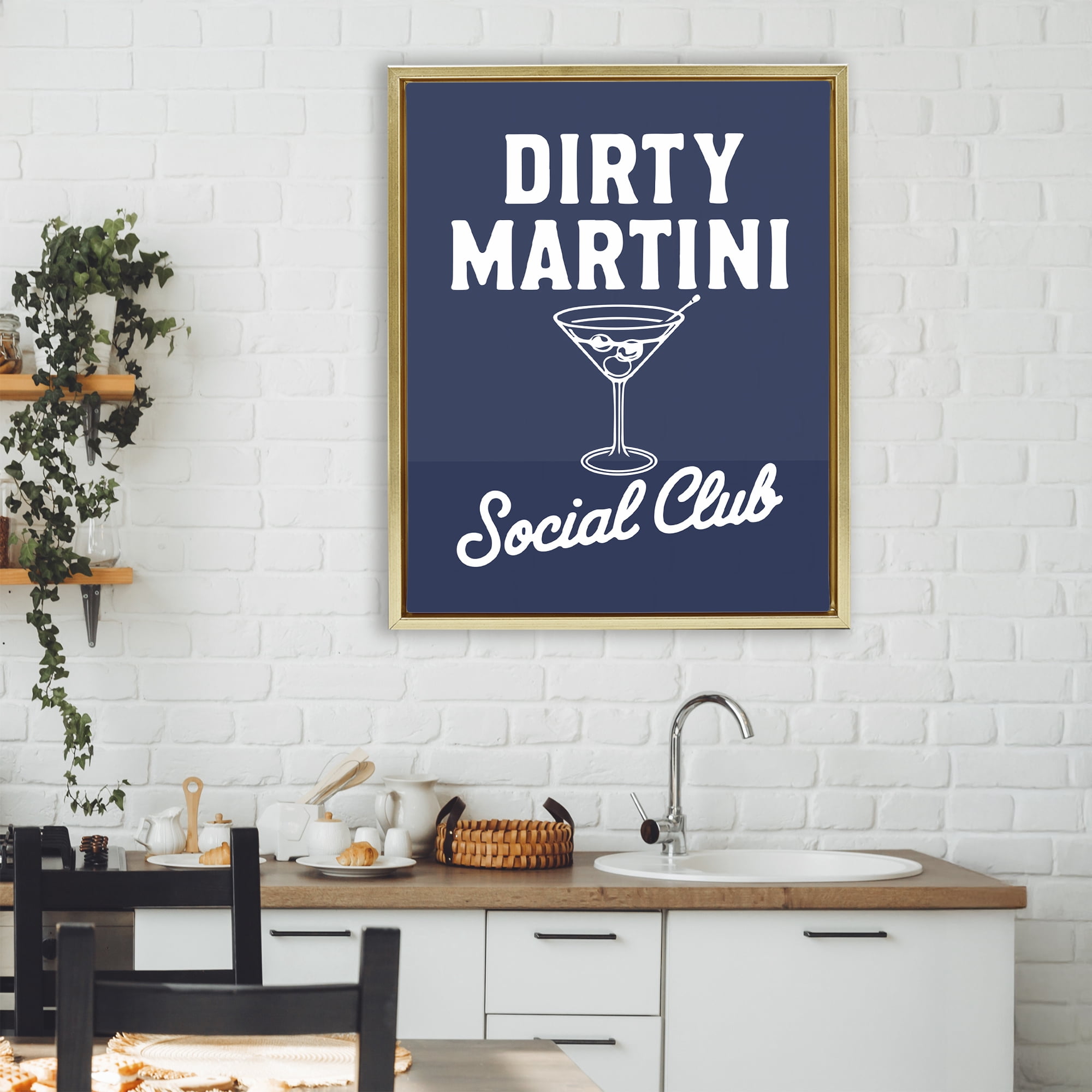 Stupell Industries Retro Dirty Martini Club Gold Framed Floater Canvas Wall Art, design by Lettered and Lined