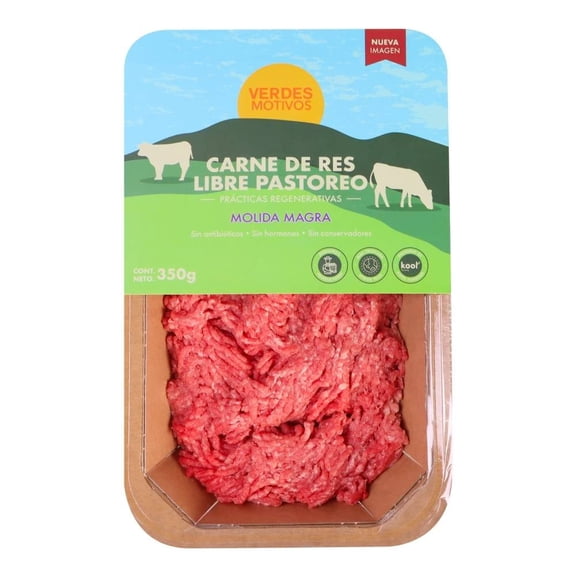 Carne molida de res orgánica Verdes Motivos congelada libre pastoreo 350 g