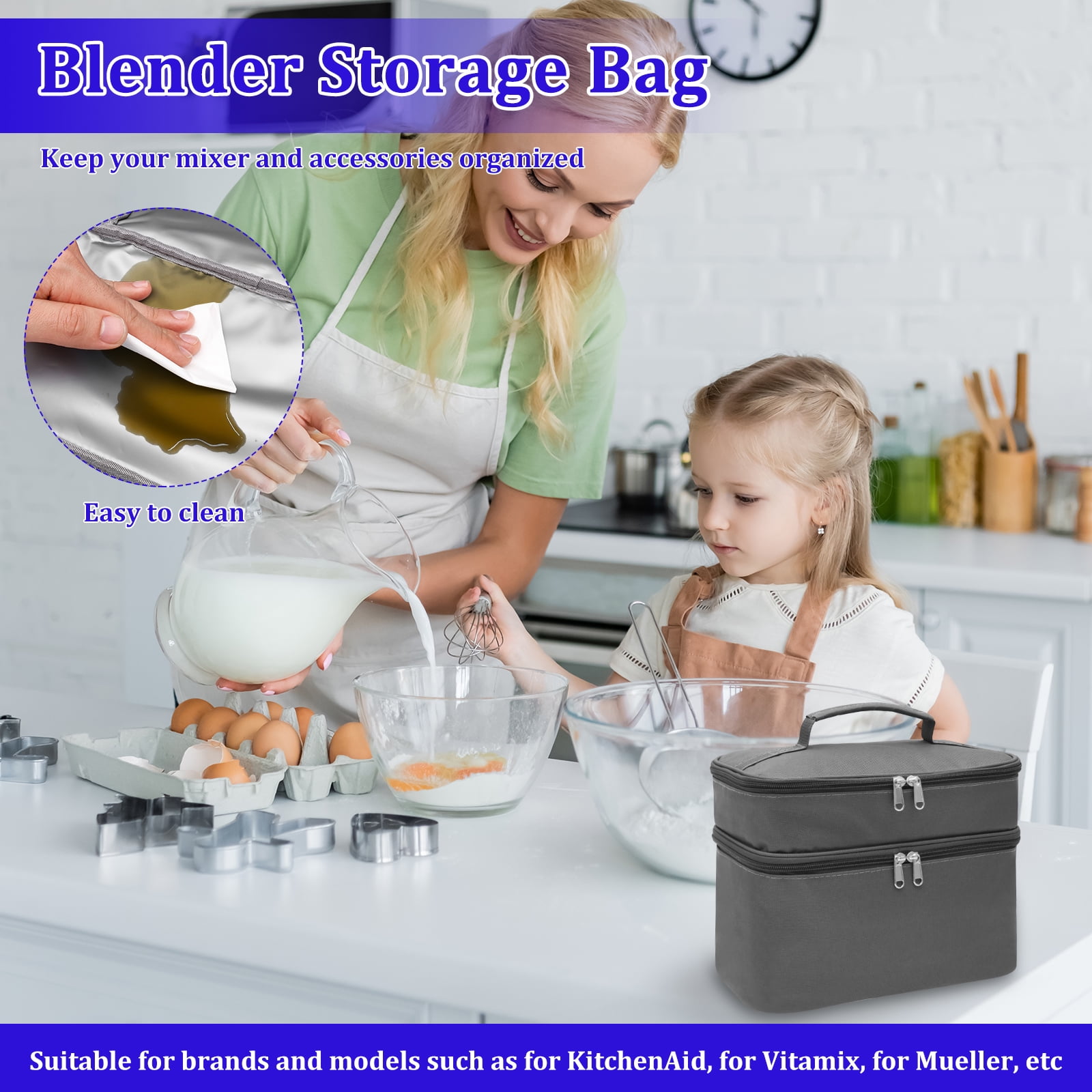 Grusce Hand Mixer Case, Immersion Blender Attachment Storage Bag Blender Stick Handheld Carrying Case with Handle, Hand Mixer Accessories Portable Travel Organizer