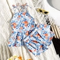thumbnail image 2 of Pandaie Girls Tankini Swimsuit Flower Print Criss Cross Strap Bathing Suits Summer Beach Two Piece Swimwear with Shorts 3-4 Years Blue, 2 of 7