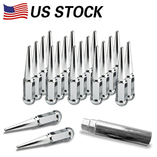 20pc Premium Chrome SPIKED 14x1.5 Extended Lug Nuts OFFROAD SPIKE