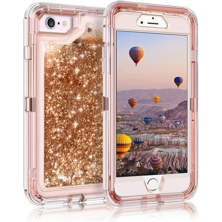 Entronix iPhone SE/8/7 Heavy Duty Glitter Case for Girls Women Liquid Bling Sparkle Shining Glitter Luxury Shockproof Quicksand Soft TPU Cover for iPhone SE/8/7 4.7" Rose Gold