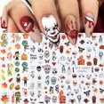 thumbnail image 1 of Pegatinas de uñas de otoño y Halloween, 9 hojas de calcomanías de uñas de calavera, autoadhesivas 3D, hojas de otoño, calabaza, murciélago, telaraña fantasma, patrón de esqueleto, diseño de arte de uñ, 1 of 5