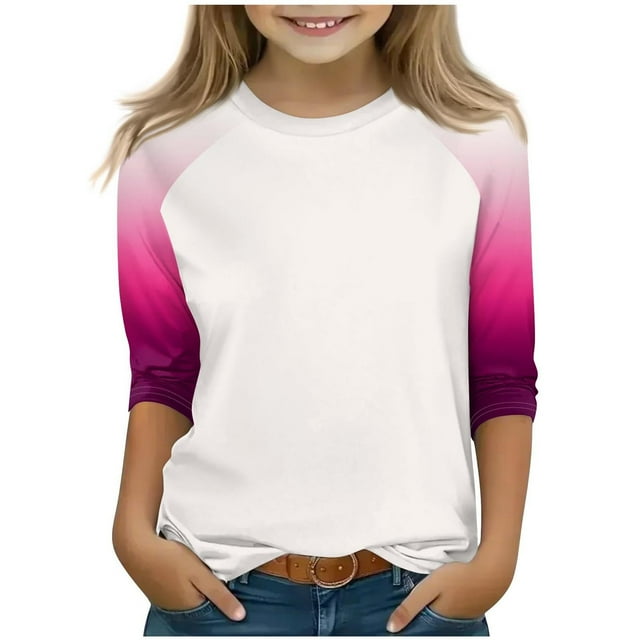 SERTG T-Shirt Mode Enfant Col Rond Manches 3/4 Imprimé Col Rond pour Été et Printemps 4-15 Ans (Beige3,7 Ans)
