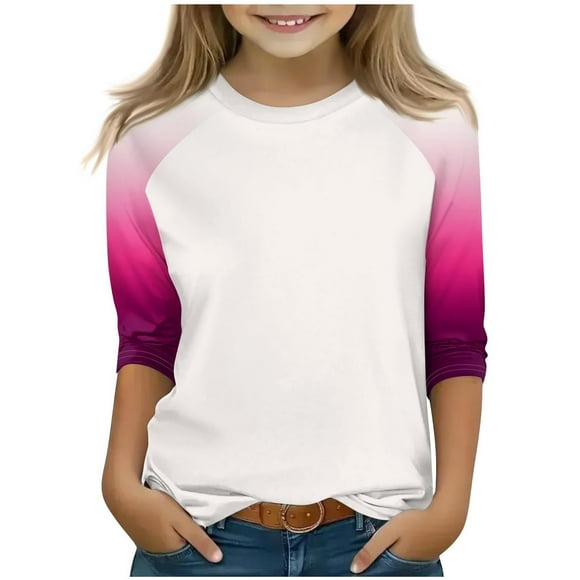 SERTG Toddler Kids Child Fashion T-Shirt Children Round Neck 3/4 Sleeve Printing Crewneck Blouse Tees for Summer and Spring 4-15Years(Beige#3,7 Years)