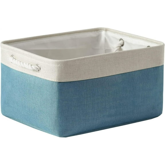 Tegance Extra Large Storage Baskets for Shelves, Trunk Organizer, Clothes Toys Bin, 16 x 12 x 8 Inches, Rectangular Canvas Fabric Collapsible Shelf Box with Handles, White & Green