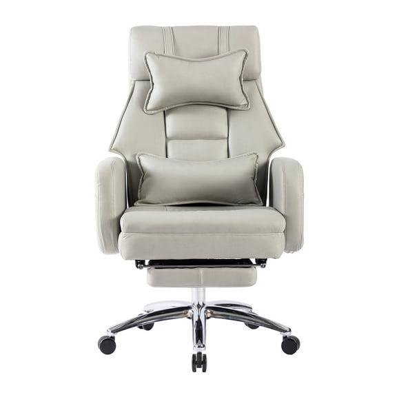 Leather Swivel Ergonomic Office Chair Executive Chairs High Back Boss Chair 155° Reclining Computer Chair in Light Gray