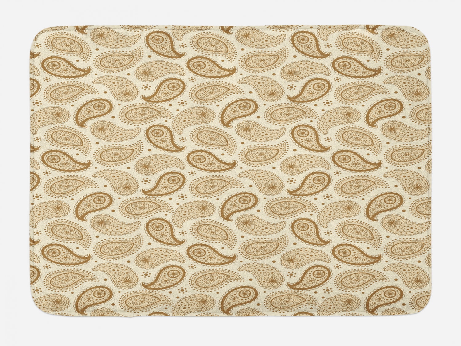 Beige Bath Mat, Oriental Ethnic Traditional Paisley Detailed Motifs