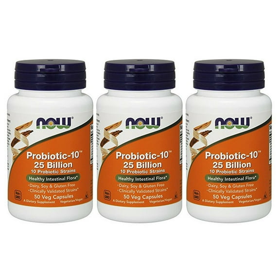 Now Foods Probiotic-10, 25 Billion, 10 Strains, 50 Veg Capsules (3 Pack!)
