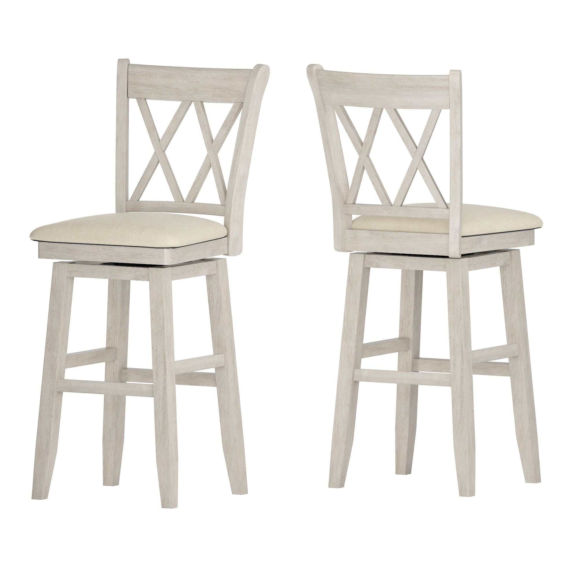 Weston Home Sheena Double X Back Bar Height Wood Swivel Stool, Antique White