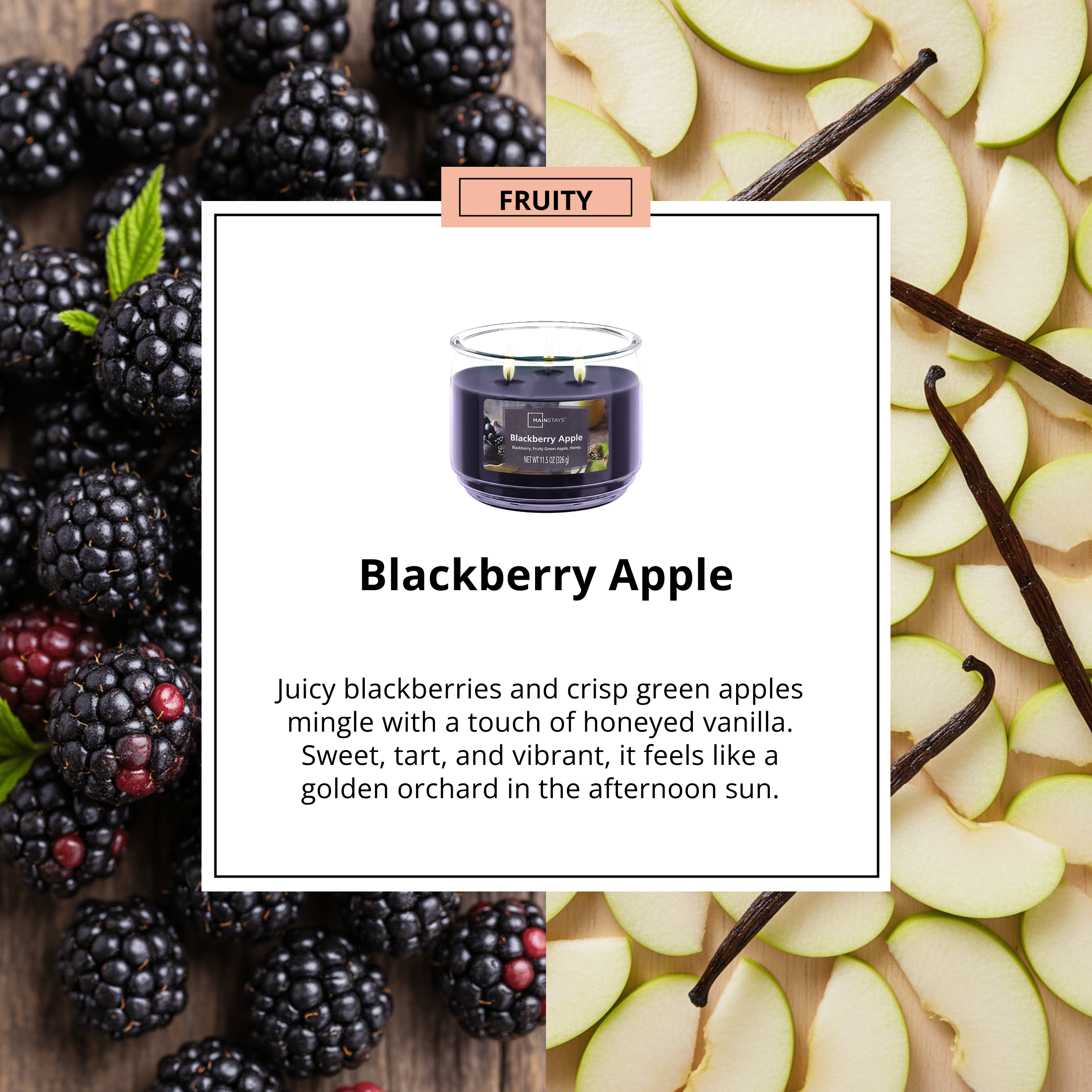 (4 pack) Mainstays Blackberry Apple 3-Wick Scented Glass Jar Candle, 11.5 oz
