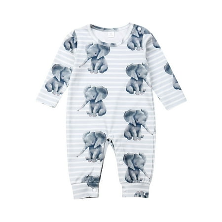

Canrulo Newborn Baby Boy Girl Long Sleeve Elephant Patterned Romper One-piece Outfit Gray 6-12 Months