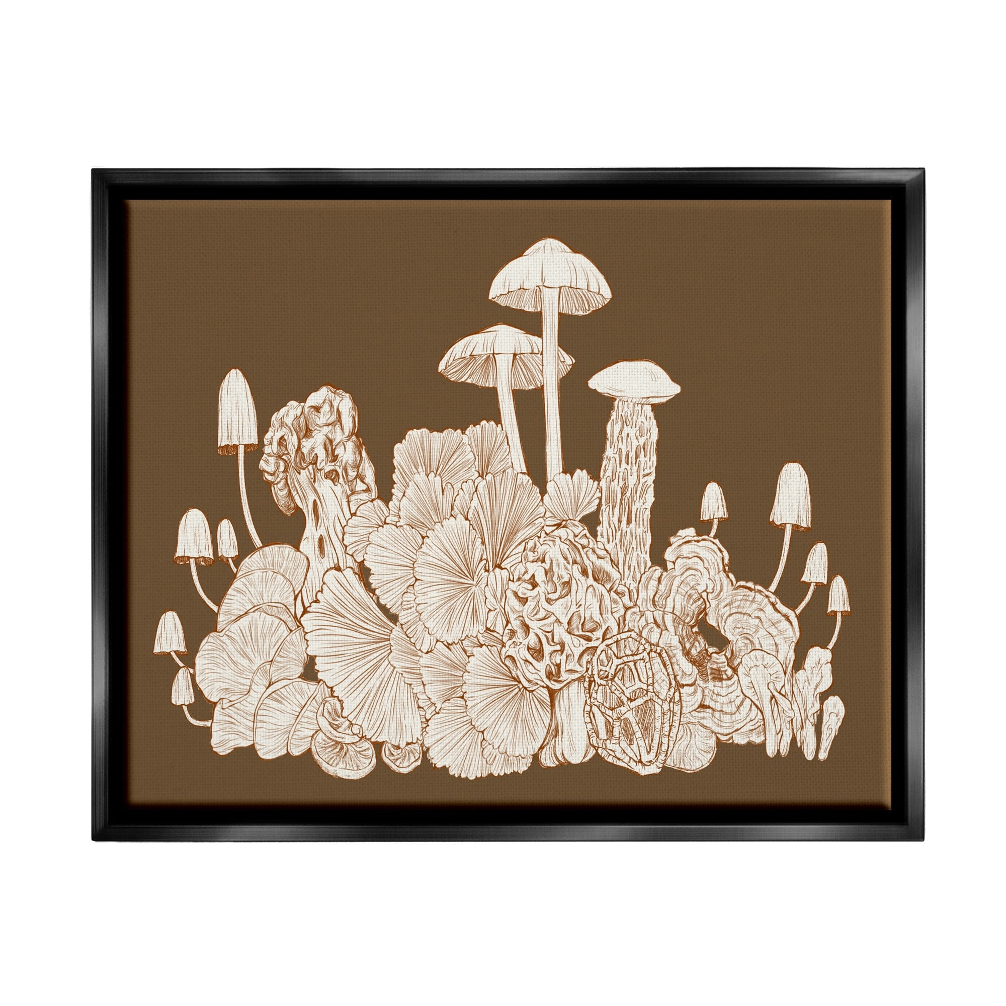 Stupell Industries Mushroom Cluster Sketch Brown Boho Forest Forage Jet Black Framed Floating Canvas Wall Art, 16x20, by Ziwei Li