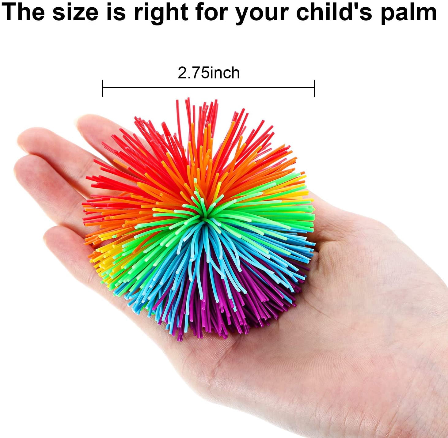 12 Pieces Stringy Balls Sensory Stringy Ball End of Year Gifts Soft Rainbow Pom Bouncy Stress Bags Basket Stuffers Fillers Party Favors Birthday Gifts, Multicolor (2.75 Inch)