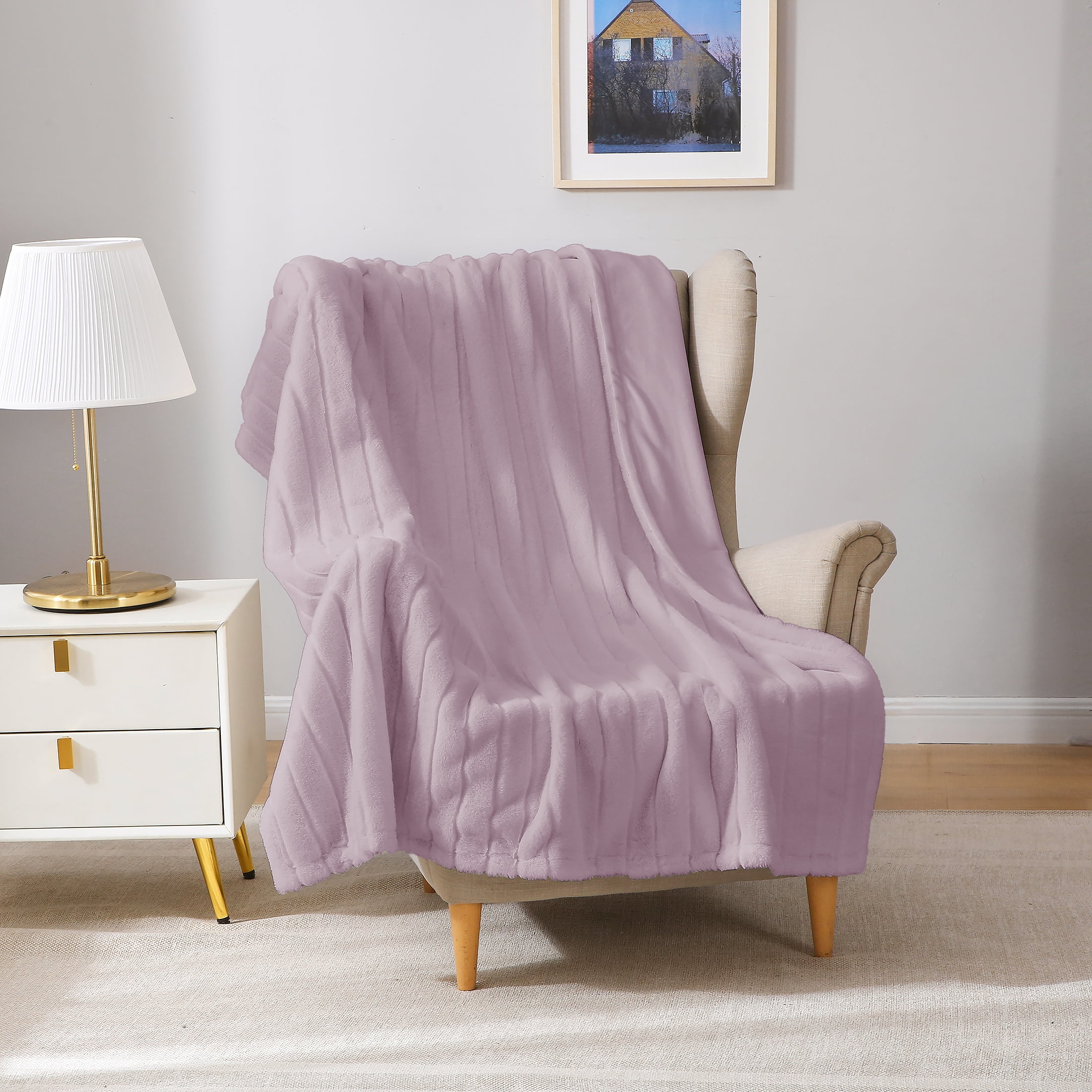 Mainstays Purple Stripe Faux Fur Throw, 50" x 60", Adult/Teen