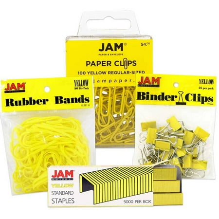 clips 4pk assortment staples binder bands rubber colored desk supply pack yellow paper