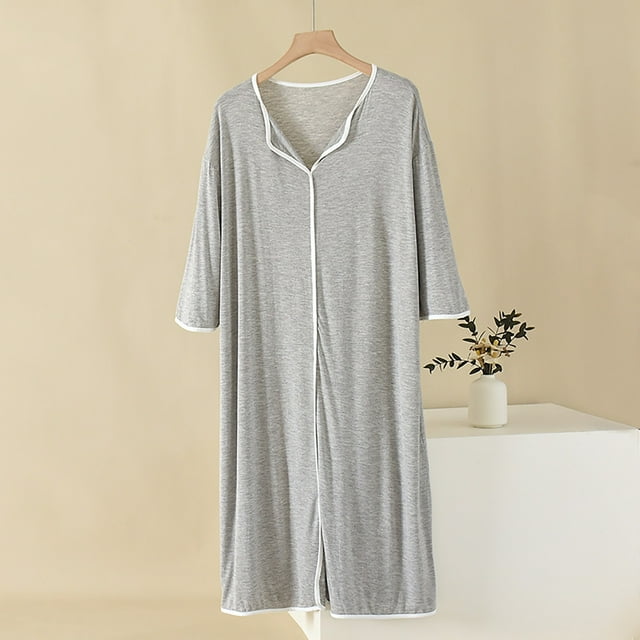 Sakmal Robe de Maison Confortable pour Femmes Grande Taille Robe de Nuit Grise à Manches Courtes Chemises de Nuit pour Femmes