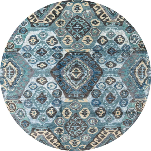 Ahgly Company Machine Washable Indoor Round Abstract Baby Blue Area Rugs, 3' Round