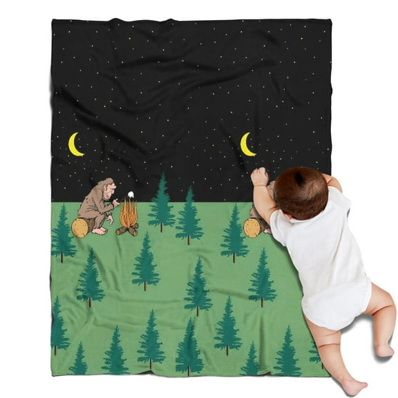 Green Bigfoot and Campfire Pattern Blanket,Comfortable Soft Flannel Throw Blanket,All Season,Warm Lightweight Blankets for Sofa Bed Couch Living Room Chair,30"x40"