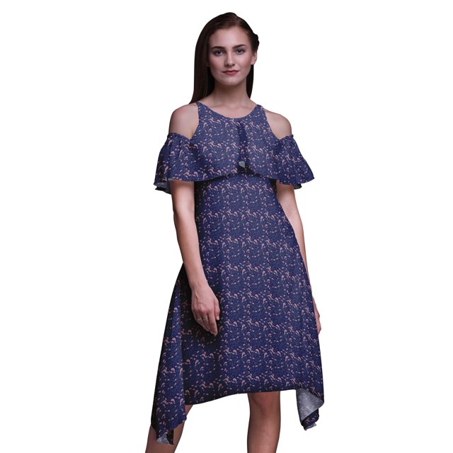 Bimba Robe Midi à Manches Flottantes Épaules Dénudées Imprimé Floral pour Femmes - Très Grande Taille