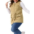 thumbnail image 4 of Agnes Orinda Plus Size Anorak Utility Vest for Women Drawstring Lightweight Sleeveless Cargo Hooded 1X Khaki, 4 of 6