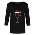 thumbnail image 4 of VKOYWKM Merry Christmas T Shirts for Women Christmas Wine Glass Print 3/4 Length Sleeve Women Tops Fall Loose Fit Crew Neck Xmas T-Shirts, 4 of 6