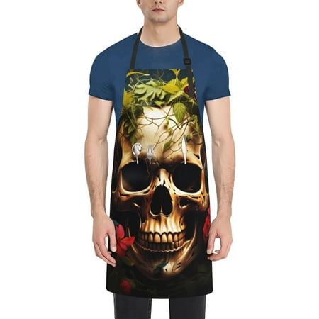 

Picia Butterfly Flower Plant Skull Waterproof Apron for Unisex Adult - Adjustable Bib Apron with Pockets Ideal for Cooking Gardening Painting and Household Chores