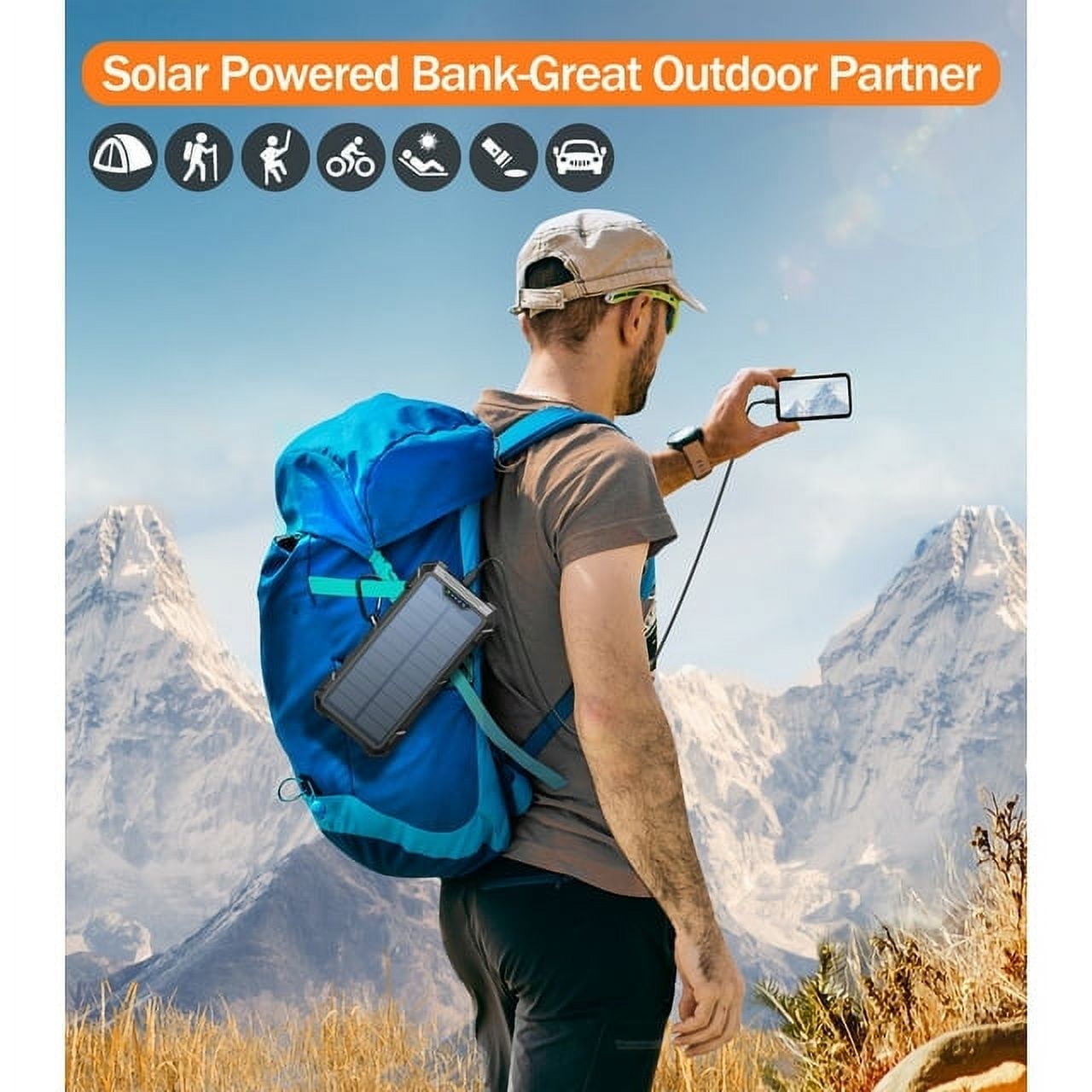 JIUMESS 42800mAh Solar Power Bank 15W Fast Charging with Cables, Solar Charger Compatible for iPhone/Android Phone