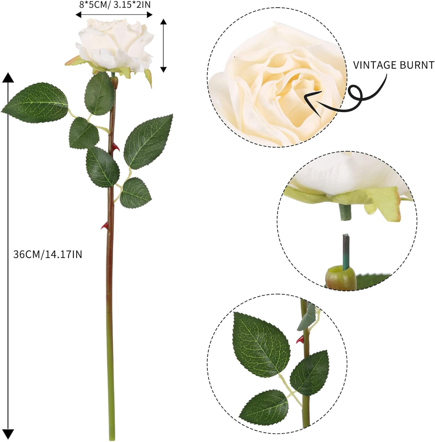 White Roses Artificial Flowers Vintage Dried White Flowers Artificial Roses Silk Flowers with Single Stem White Fake Rose for Wedding Centerpieces Wall Flowers Decorations (Off White)